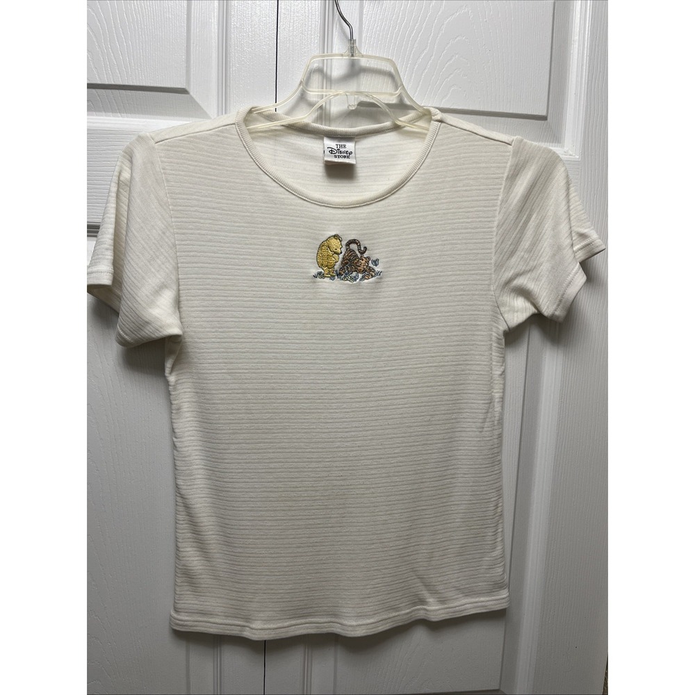 Y2K Size Small Winnie The Pooh & Tiger Embroidered T-Shirt VTG Stripe